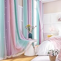 Vista 61 de XiDi Cortinas rosas y grises para dormitorio de niñas, calcomanías de pared de unicornio, cortina verde, cortinas de oscurecimiento de habitación