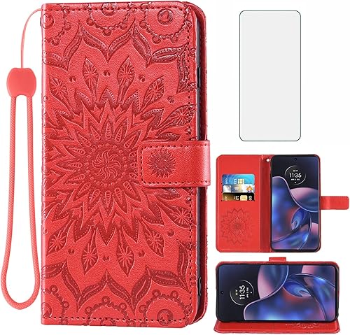 Asuwish Funda para teléfono Motorola Moto Edge 2022MotoEdge 5G UW 2022 con protector de pantalla de vidrio templado y funda delgada de cuero con