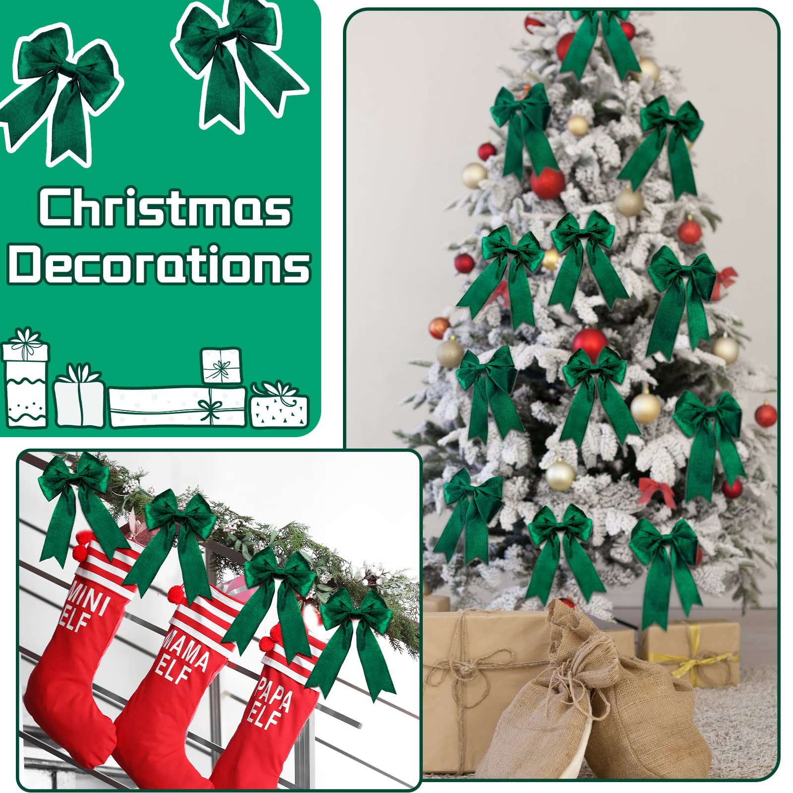 45,7 m 6,3 cm Weihnachts-rotes Samtband, Stoff, dekoratives Band, Geschenkverpackungsband für DIY, Handwerk, Weihnachten, Urlaub, Schleifen, Kranz, Hochzeit, drinnen und draußen (grün)