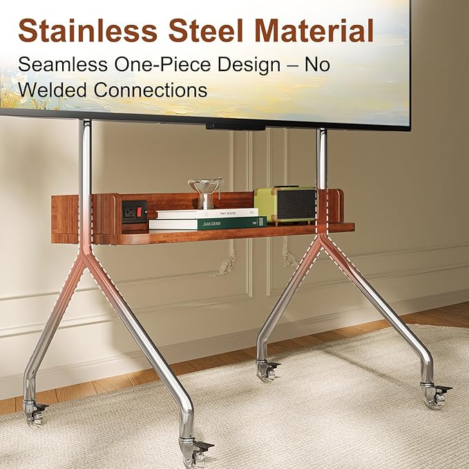 Soporte rodante para TV 32-75 pulgadas, acero inoxidable y madera miniatura 5