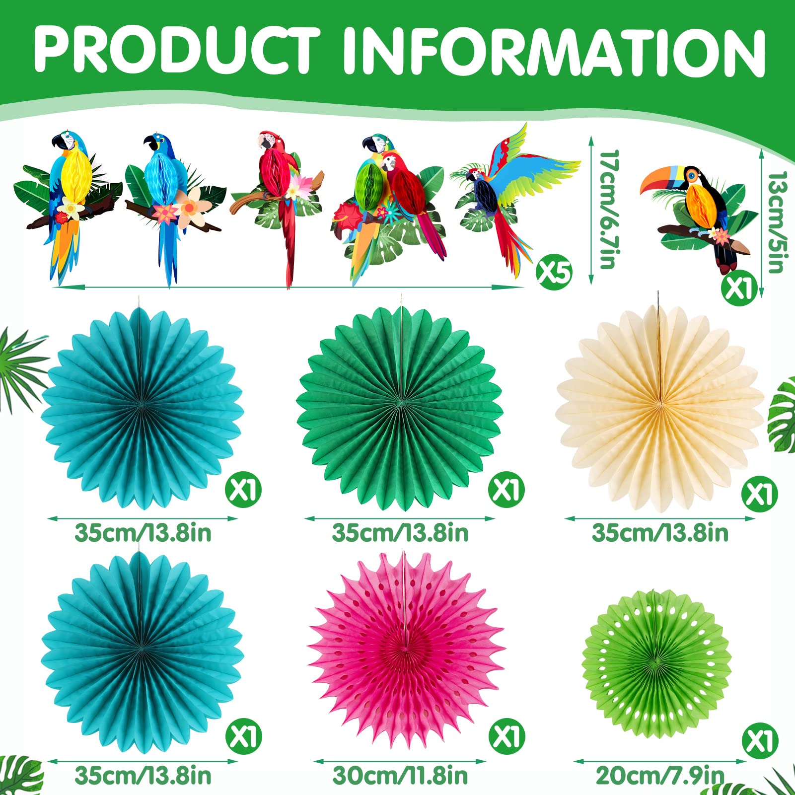 HomeDejavu Hawaii Party Deko Set - Mit Tropischen Vögeln, Fächern & Girlande