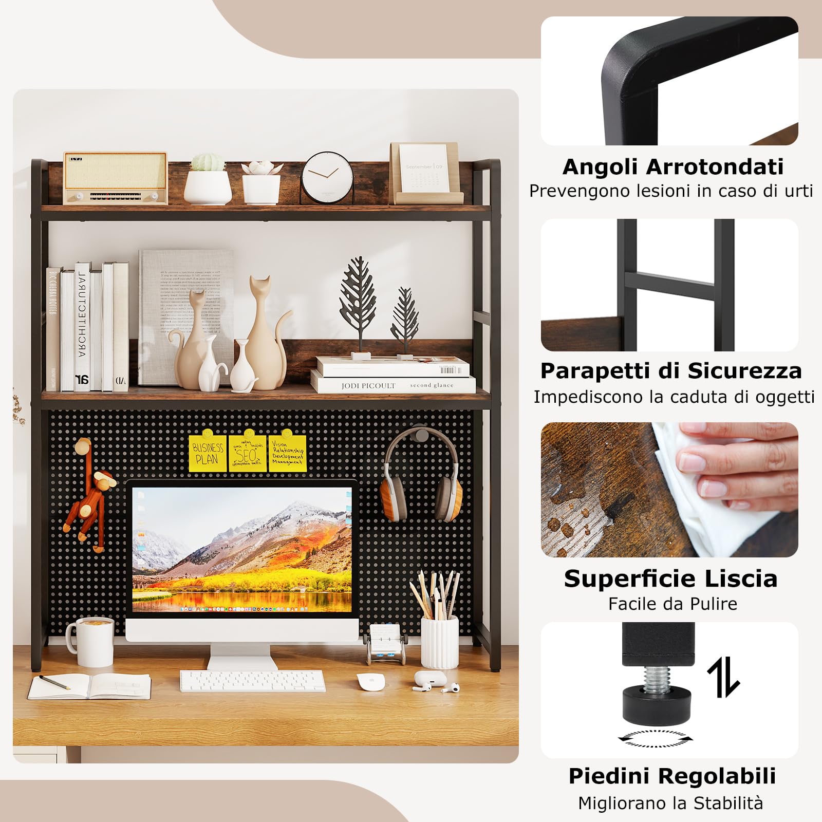 RELAX4LIFE Libreria da Scrivania, Scrivania Organizzatore Tavolo con Pegboard, Espositore Mensola Aperta per Dormitorio Ufficio e Studio, 94 x 27 x 103 cm