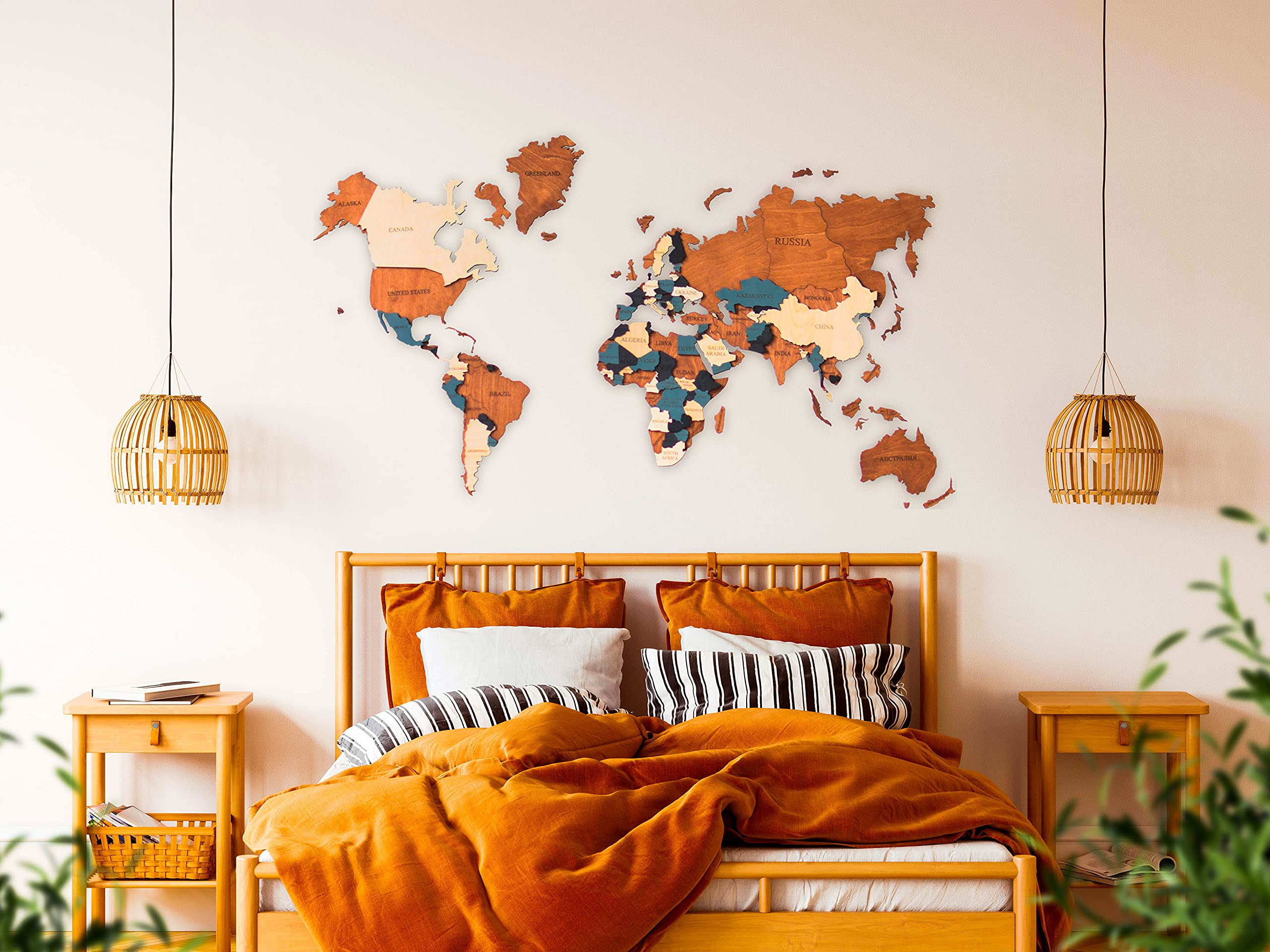 Buy Wooden world wall decor, travel world with push pins,colorful world