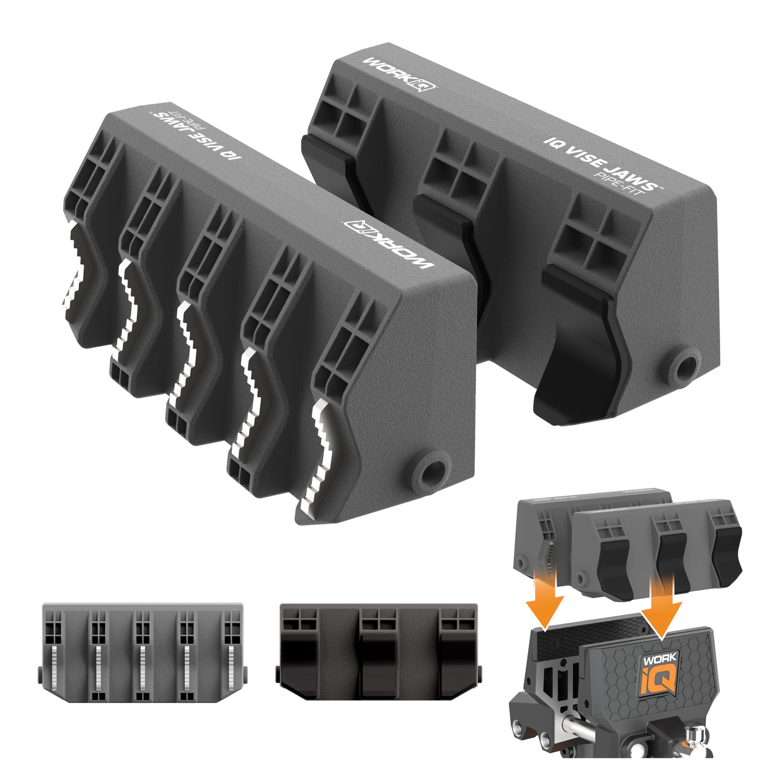 Work IQ Tools Pipe-Fit Vise Jaws | Double-Sided Jaws For Secure Grip | Upgraded Jaws for Securing PVC, Cast Iron, Copper or Aluminum Pipes and Tubes |