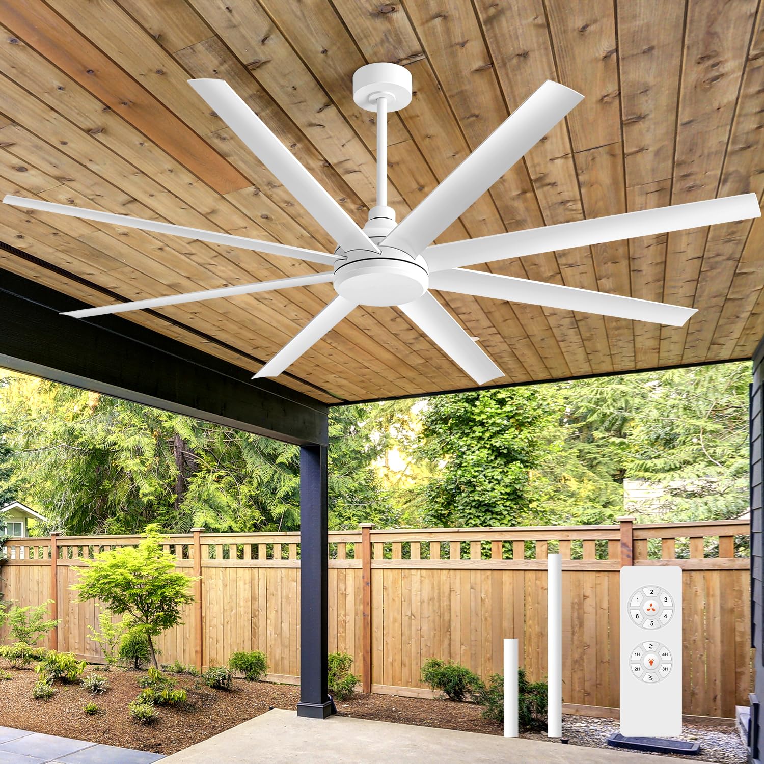 Photo 1 of [MAJOR DAMAGE & MISSING PARTS] 65 Inch Ceiling Fan No Light, Modern Ceiling Fan with Remote Control, Quite DC Motor 8 Reversible Blades Indoor Outdoor Industrial Ceiling Fan without Light For Living Room Bedroom Patio Garage-White