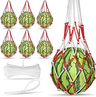 Nuenen 6 Pcs Melon Hammock Cradle Nets for Melons with White Zip Ties Prevent Falling Mesh Trellis Netting Bags for Vertical Garden Growing Fruit Watermelon Cantaloupe Pumpkin Vegetable (Red, White)