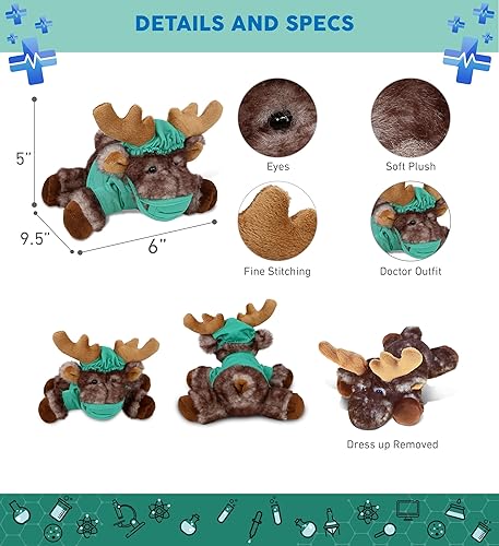Miniatura 3 de DolliBu Peluche de médico de alce mentiroso Brownish  Disfraz de médico de alce súper suave con bonito uniforme y traje de gorra, regalo con