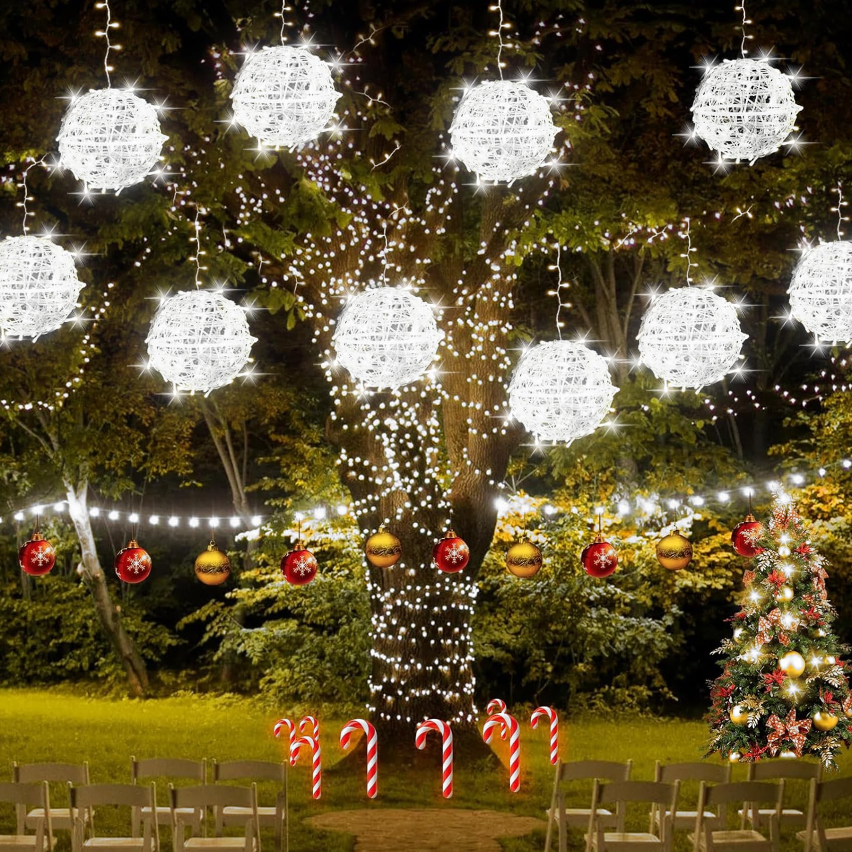 Baung Christmas String Lights Outdoors,4 Pack 7.95" Sphere Lights,Ball Tree Garden Globe Lights for Home, Party, Christmas, Porch Patio,Wedding, Garden,Tree Decoration with Plug
