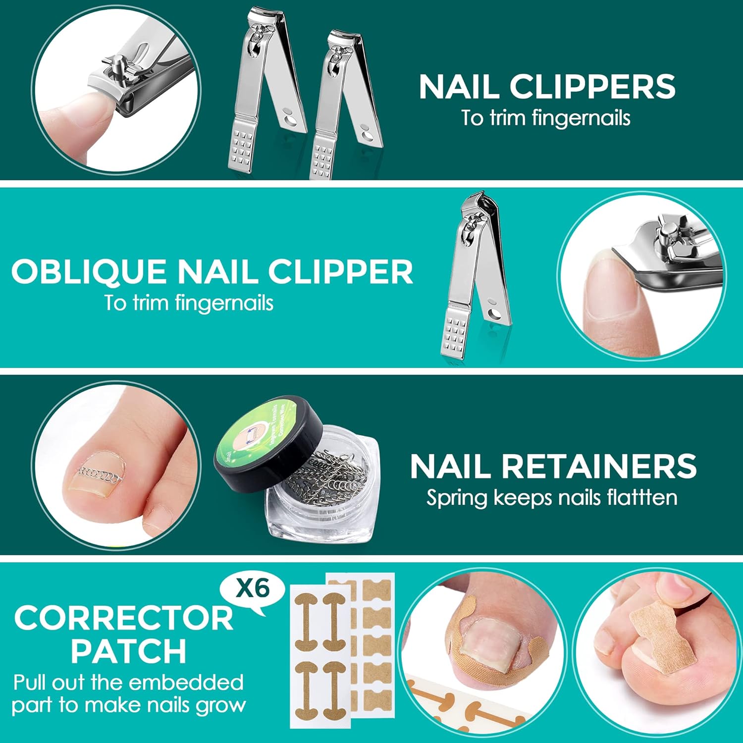 Toenail Treatment,Toenail Clippers Set for Thick & Ingrown Toenails Professional Pedicure Tool,Ingrown Toenail Corrector,Toenail Correction Patch,Corrector Strips,Retainers