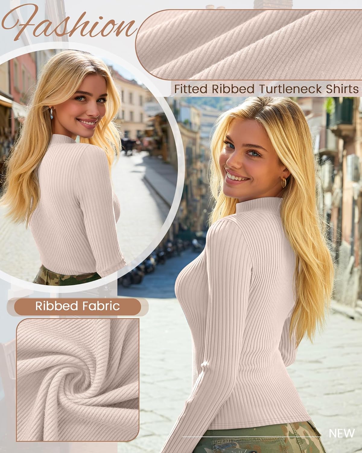 3 Pack Women's Mock Turtleneck Tops Ribbed Long Sleeve Shirts Mock Neck Slim Fit Undershirt Casual Basic Layering Tee - Image 5