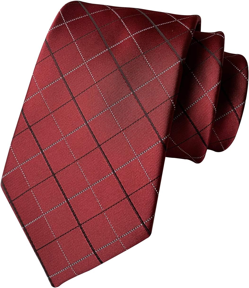 Elfeves Men's Striped Gingham Check Pattern Ties Business Formal Designer Neckties
