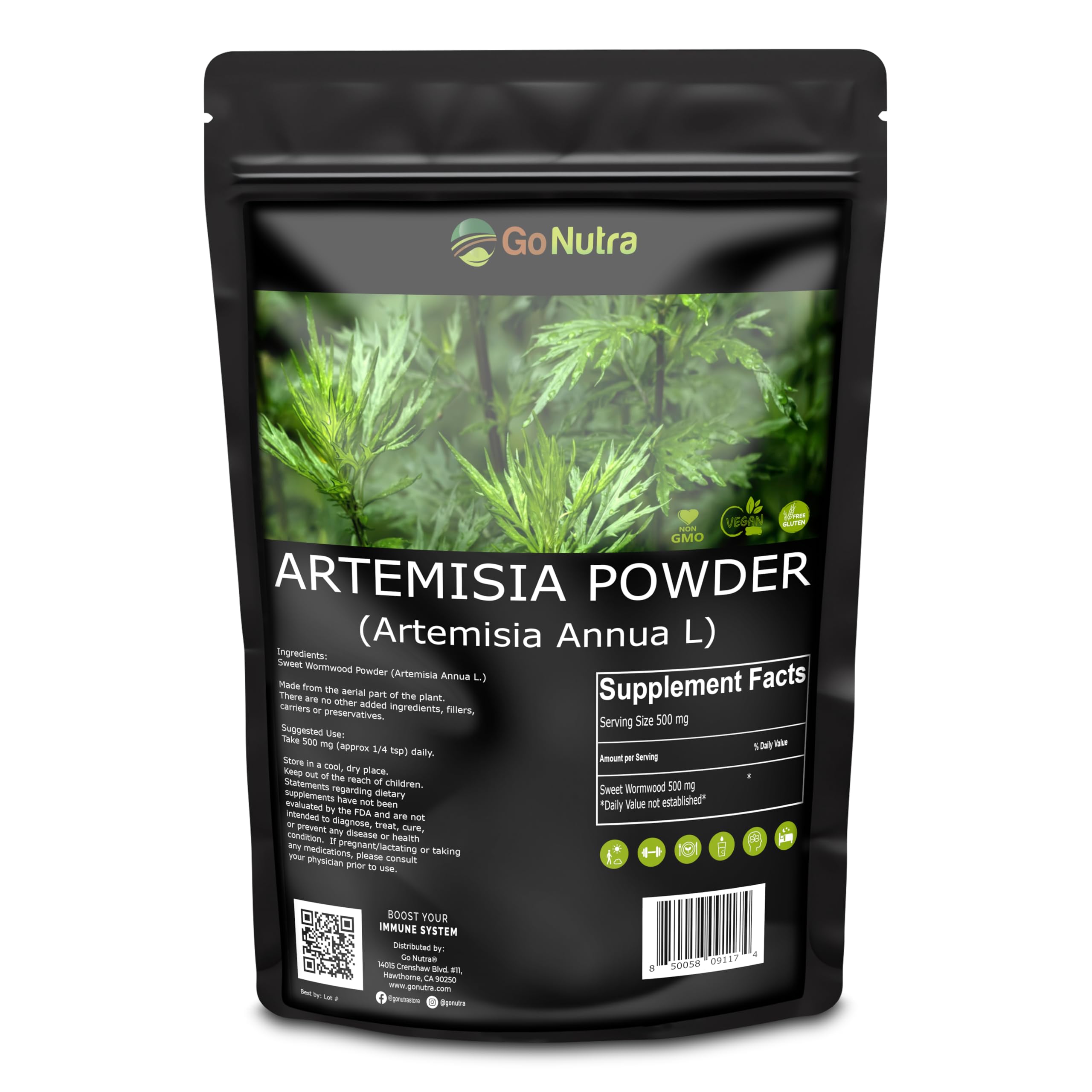Go Nutra Artemisia Powder 8 oz | Sweet Wormwood Powder | Pure Artemisia Annua Artemisinin Herbal Supplement | Non-GMO