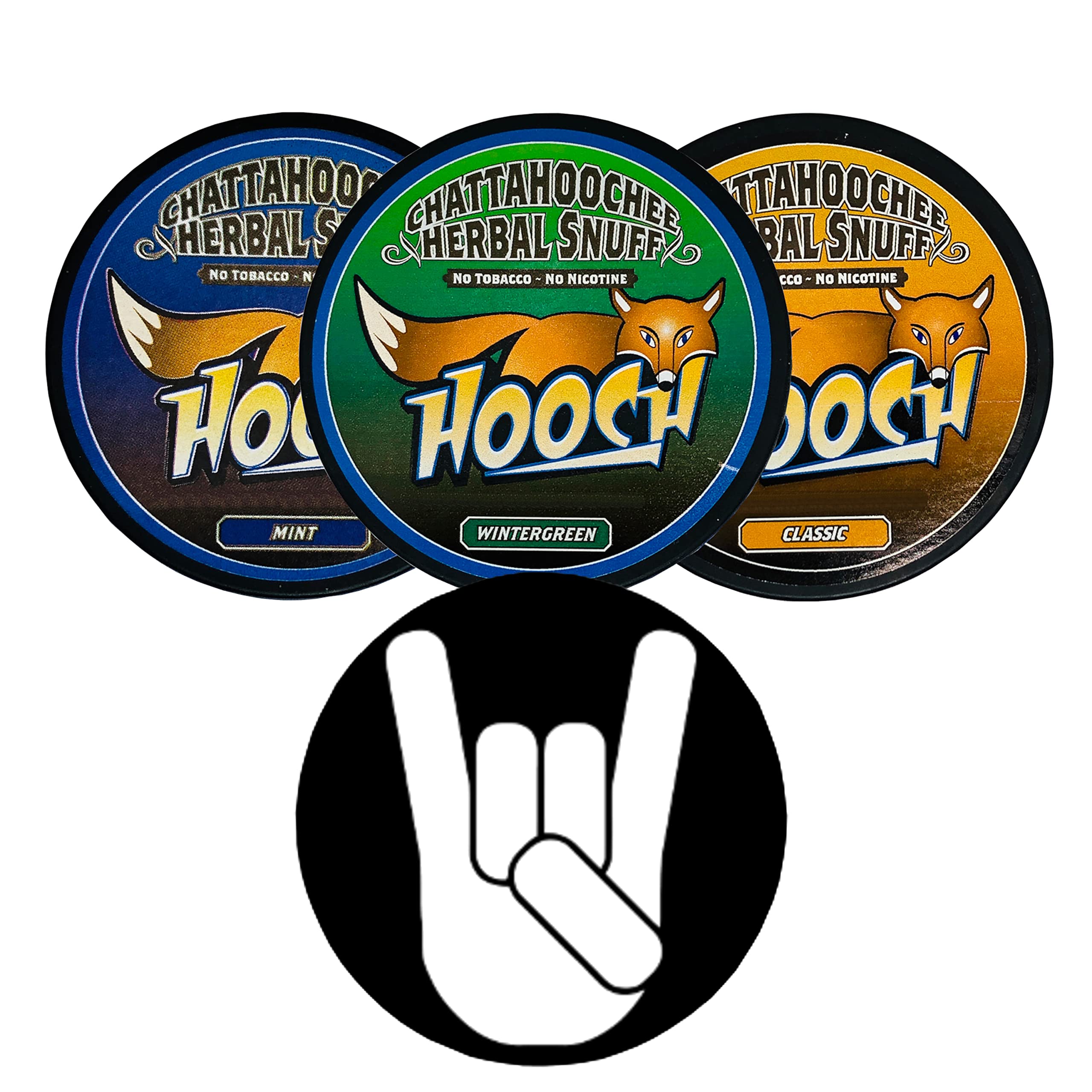 Hooch Herbal Snuff3 Can Variety Sampler (Mint, Wintergreen, and Classic) Fine Cut with DC Crafts Nation Skin Can Cover - Metal
