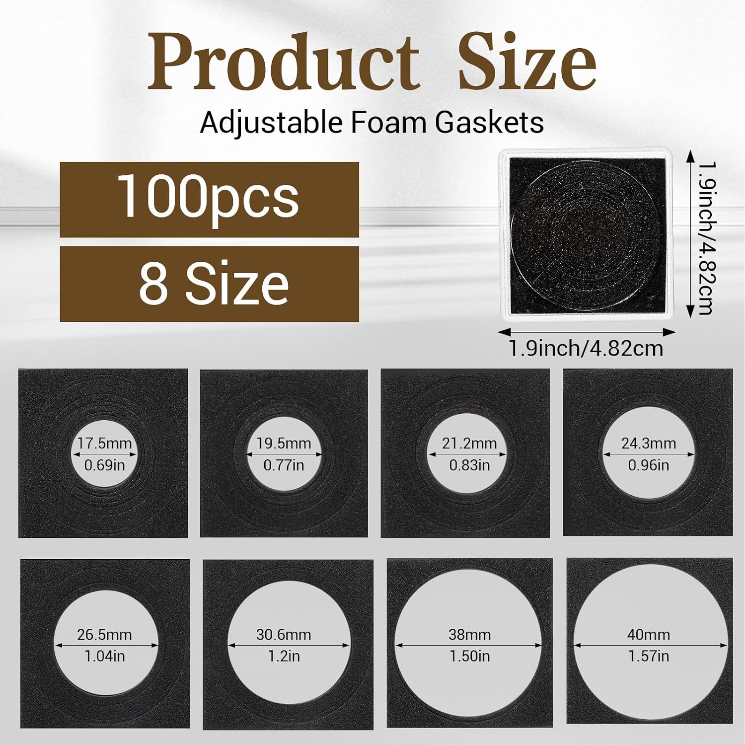 100 Pcs Acrylic Coin Collection Cases with 8 Sizes Adjustable Black Gaskets, 17.5mm-40mm Coin Capsules Coin Snap Holders Silver Dollar Protection Cases for Coin Collection Supplies image 2