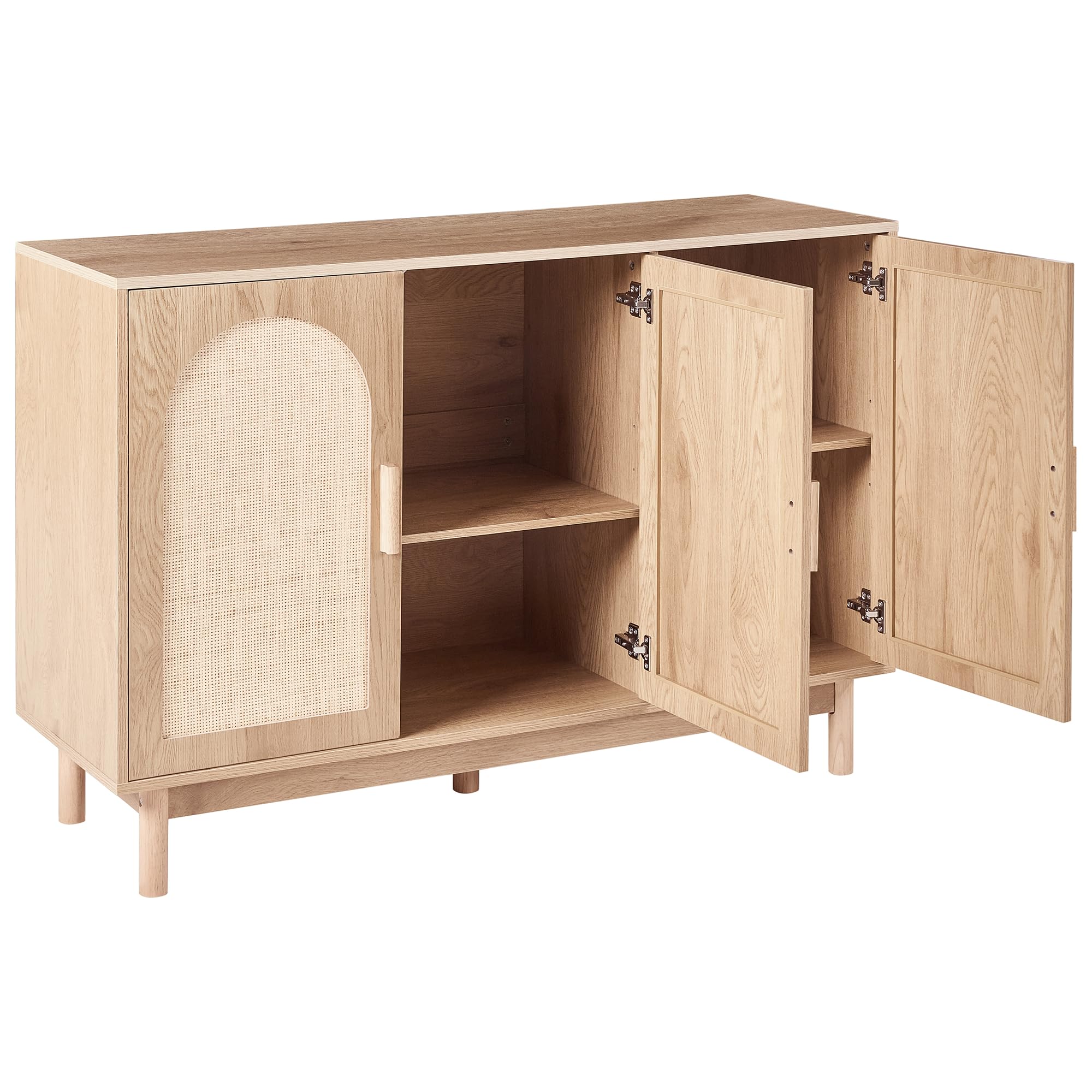 Buffet 3 Portes Panneau Particules Pieds en Bois Façades en Rotin Style Boho Marron Clair Costello