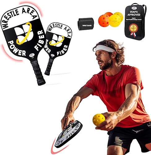 TrickleUp Juego de 2 palas de pickleball de fibra de carbono de grafito, núcleo de panal de polipropileno, 4 bolas y bolsa de transporte portátil, disponible en Yaxa Peru