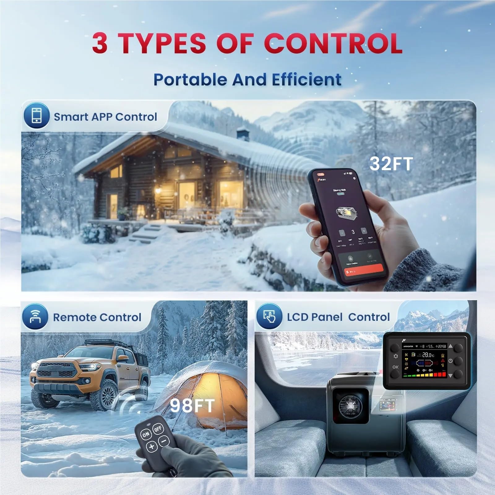 Calefactor portátil Todo en uno para Coche, 12 V, depósito de Combustible de 5 L, 5-8 kW, Calefactor de estacionamiento con Pantalla LCD y Control Remoto para autocaravanas y Camiones.