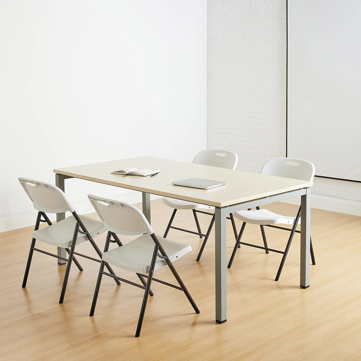  Basics Folding Plastic Chair, 350-Pound Capacity, White, 4-Pack