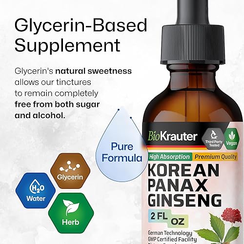 Miniatura 4 de BIO KRAUTER Panax Gotas líquidas de ginseng  Extracto de ginseng coreano sin alcohol  Tintura de ginseng rojo orgánico para energía, apoyo