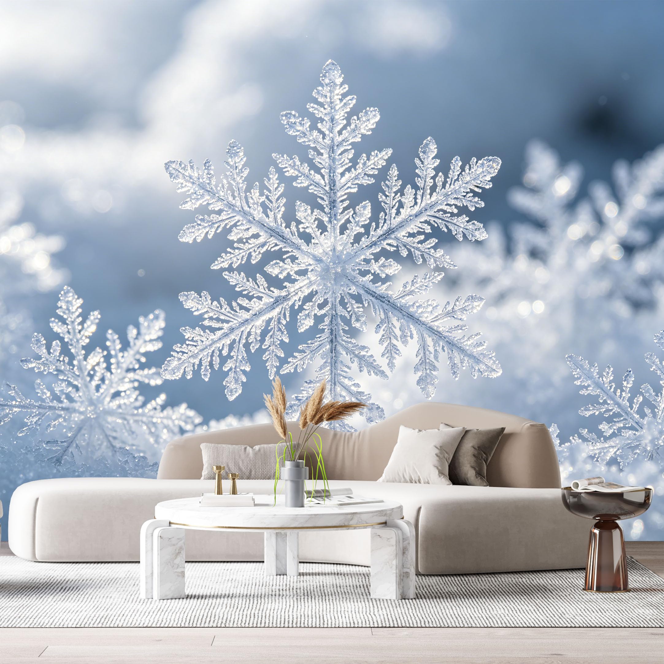 Custom Size Wall Murals Frozen Snowflake Abstract Winter Ice Crystal Watercolor SelfAdhesive Wall Fabric Removable Large Wallpaper for Photo Living Room