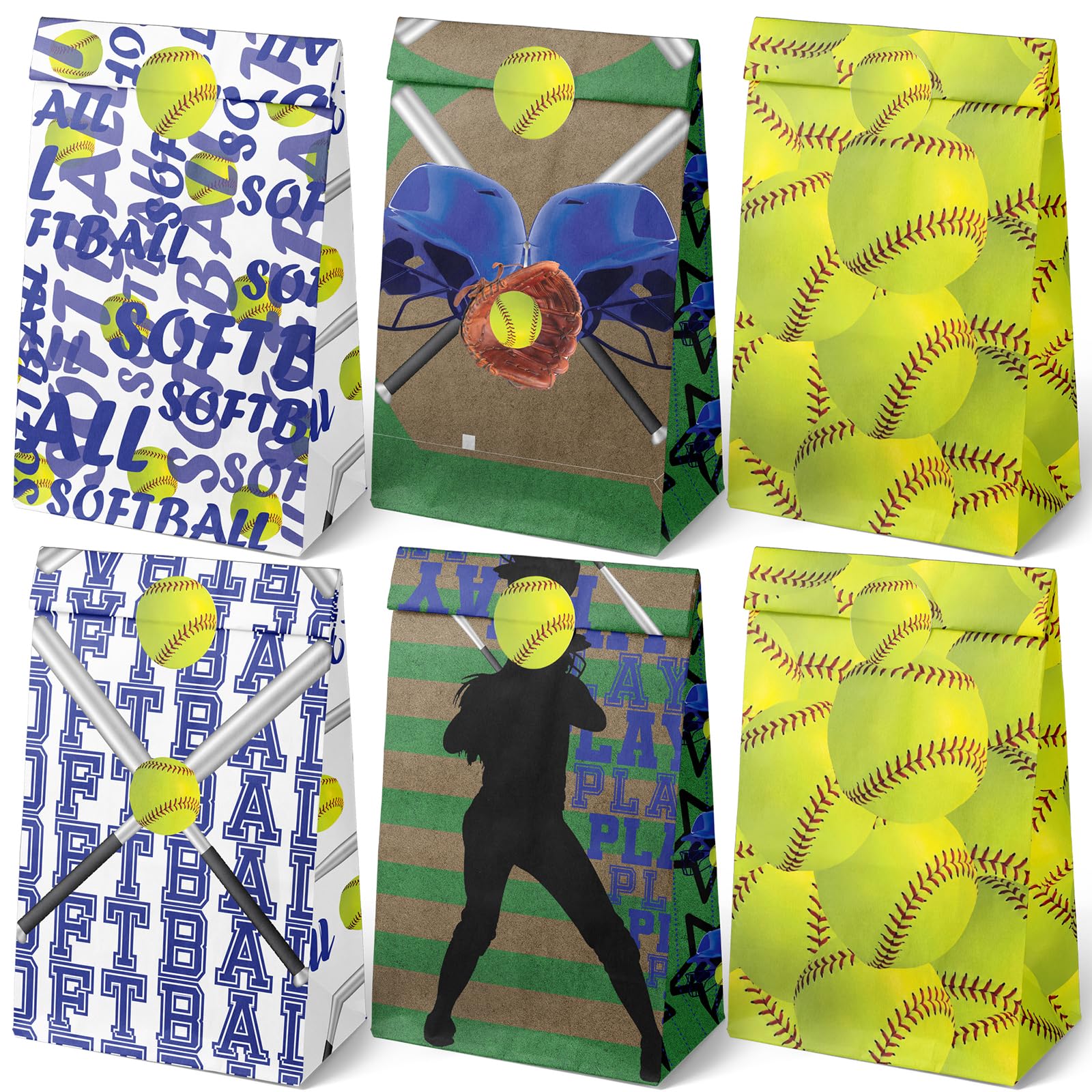 Outego 24 Softball Party Favor Bags with Stickers Softball Goodie Bags Softball Party Favors for Kids Softball Birthday Party Supplies