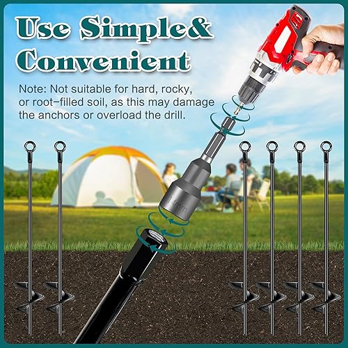 Miniatura 3 de Juego de 6 anclajes de anclaje de tierra de 30 pulgadas, hoja en espiral, anclajes de cobertizo, estacas de viento para remolques, refugios, tiendas