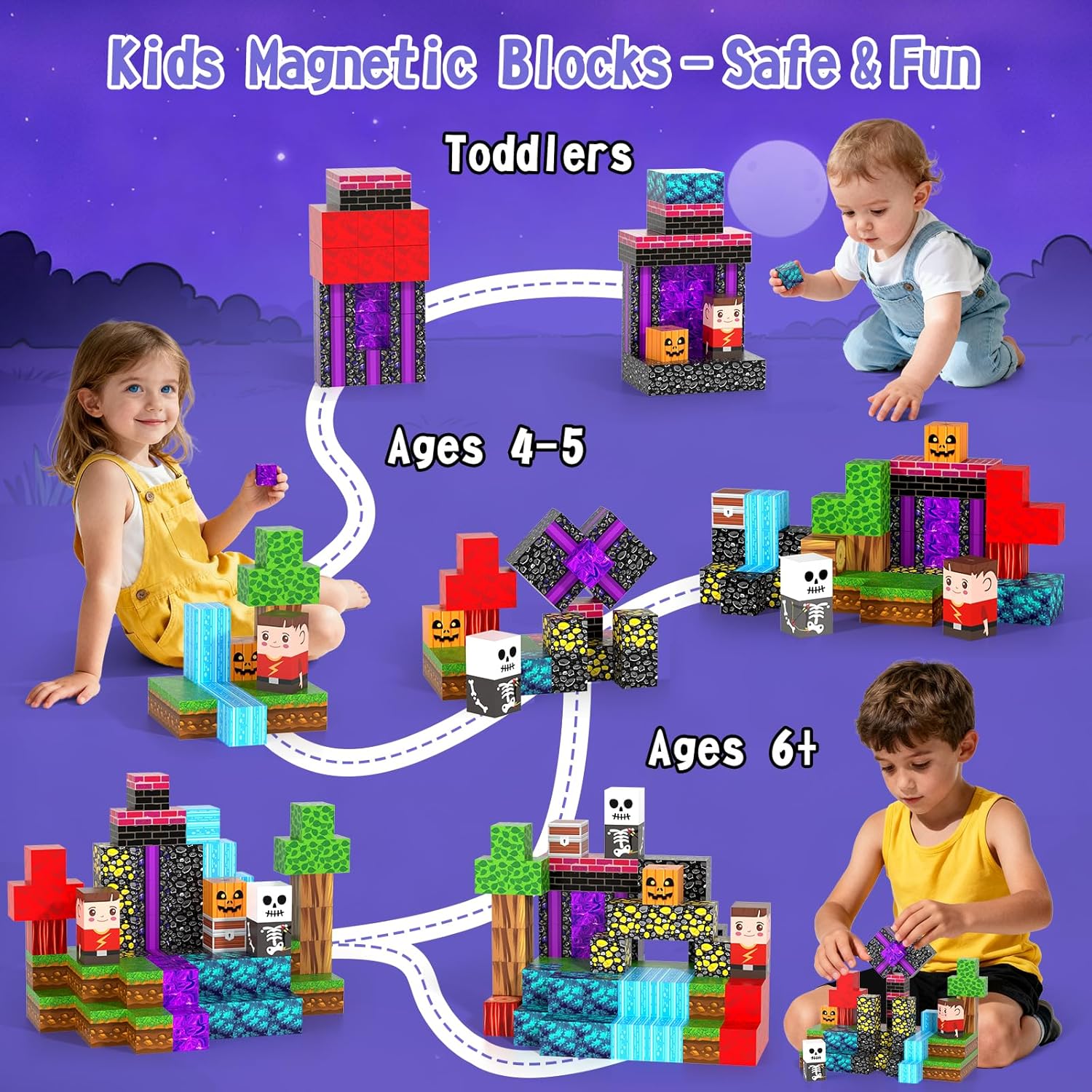 54PCS Travel Magnetic Blocks, Mini Magnet Toys for Kids,Magnetic Building Blocks Cube, Portable Magnetic Toys Set for kids 3-5, Stem Construction Stacking Toy 3+ Toddles Boys Girls Birthday Gifts