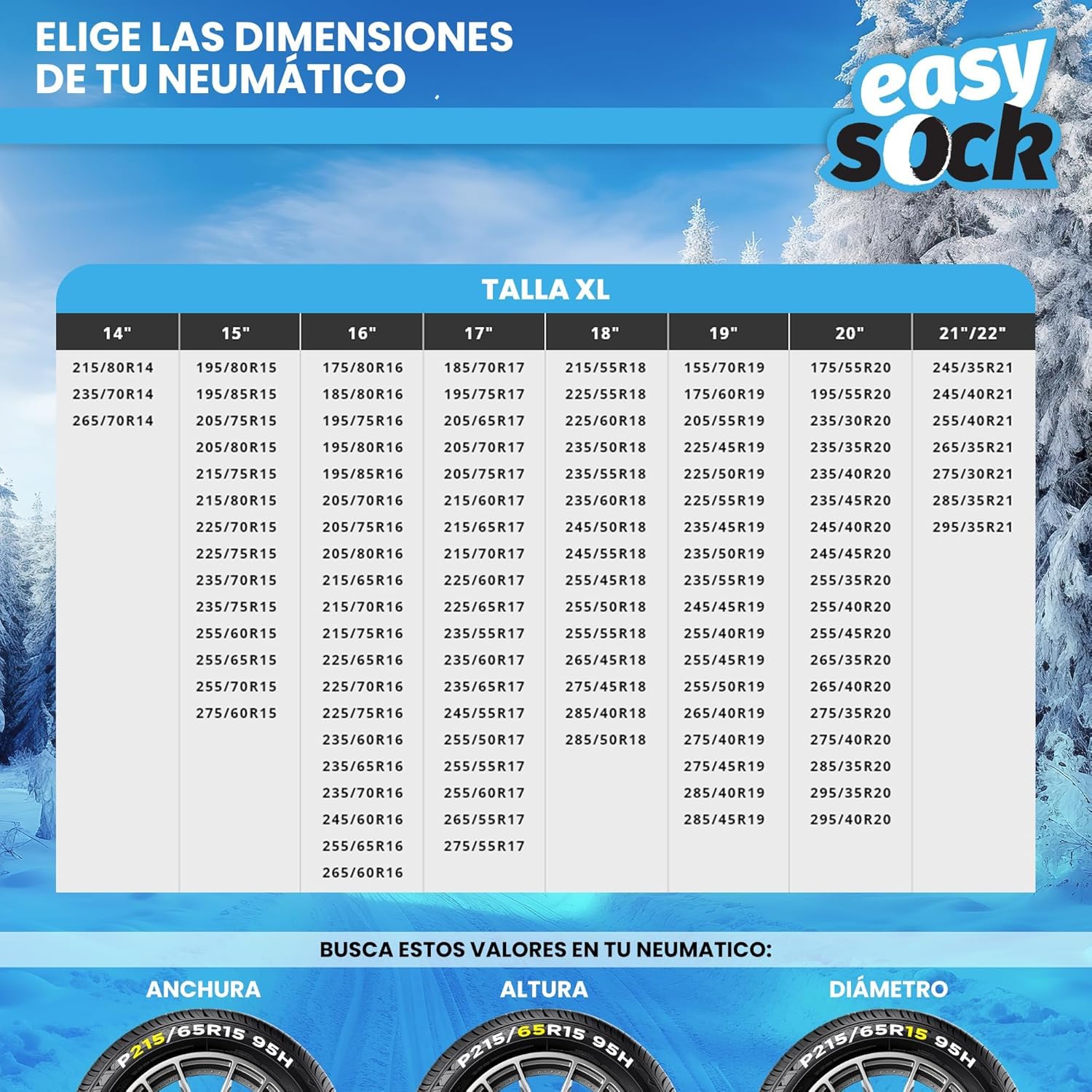 Cadenas Coche Nieve Easy Sock Homologación EN 16662-1 y alta seguridad. Talla XL. Cadenas Nieve Téxtiles Fáciles de Instalar - Cadenas Nieve Coche Antideslizantes y Resistentes - Kit de 2 Cadenas