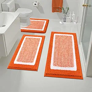 Pauwer Bathroom Rugs Sets 3 Piece Bathroom Shower Rugs with U-Shaped Contour Toilet Mat Absorbent Microfiber Plush Bath Mats Non Slip Bath Rugs Machine Washable Shaggy Bath Floor Mats