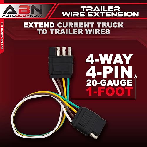 Miniatura 2 de ABN Extensión de cable para remolque, 4 pies, enchufe plano de 4 pines de 4 vías de calibre 20 - Extensor de arnés de cableado de remolque de luz de