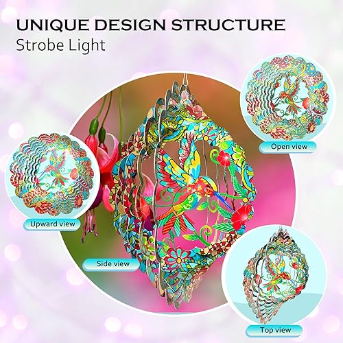 Miniatura 4 de FONMY Molinillo de viento colibrí de 12 pulgadas, escultura de viento de acero inoxidable 3D que vale la pena regalo de decoración de Navidad.