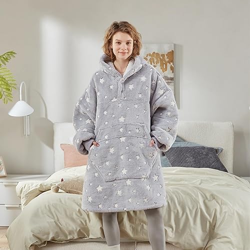 Miniatura 7 de Degrees of Comfort Manta con capucha para mujeres adultas, acogedora manta de gran tamaño y cálida con forro de sherpa, estrellas que brillan en la