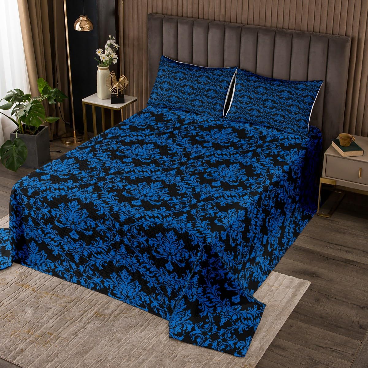 jejeloiu Gothic Bedspread for Kids Boys Girls,Twin Size,Damask Coverlet Set,Vintage Floral Decorative Quilted Coverlet,Bohemia Boho Bedspread Cover,Luxury Flower Bedroom Decor