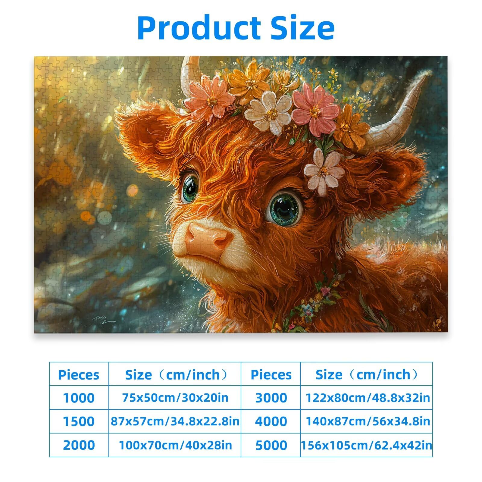 Puzzle 3000 Pezzi per Adulti, Puzzle Highland Cow3000 Pezzi Arte per Adulti e Ragazzi, Misura: 122x80 cm, Puzzles Fiore in Legno Impegnativi, Puzzles per Idea Regalo Donna, Decorazioni Casa, -1100