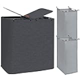 STORAGE MANIAC Double Laundry Hamper, 136L Laundry Sorter with Lid and Removable Bags, Clothes Hamper, Large 2 Section Clothes Basket with Handles for Small Space, Dorm, Closet, Bathroom, Black