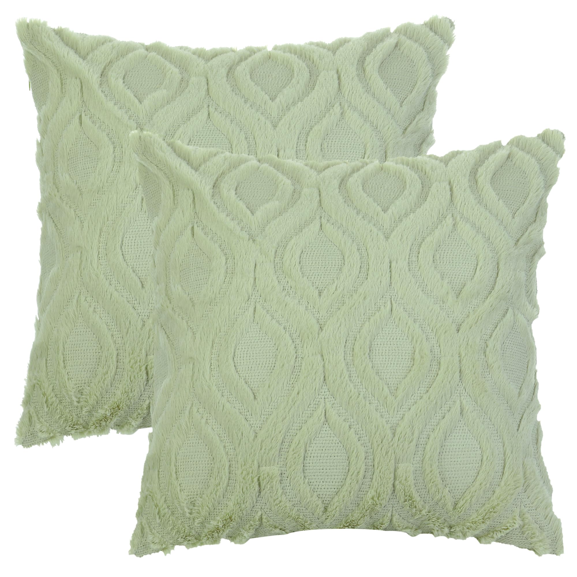 Uxcell Set of 2 Shaggy Plush Faux Fur Throw Pillow Covers Patterned Pillow Covers for Sofa Living Room Green-2 45 x 45 cm