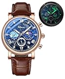Men's Classic Multifunctional Military Sports Analog Watch Business Dress Waterproof Luminous Chronograph Starry Sky Moon Phase Leather Wristwatch