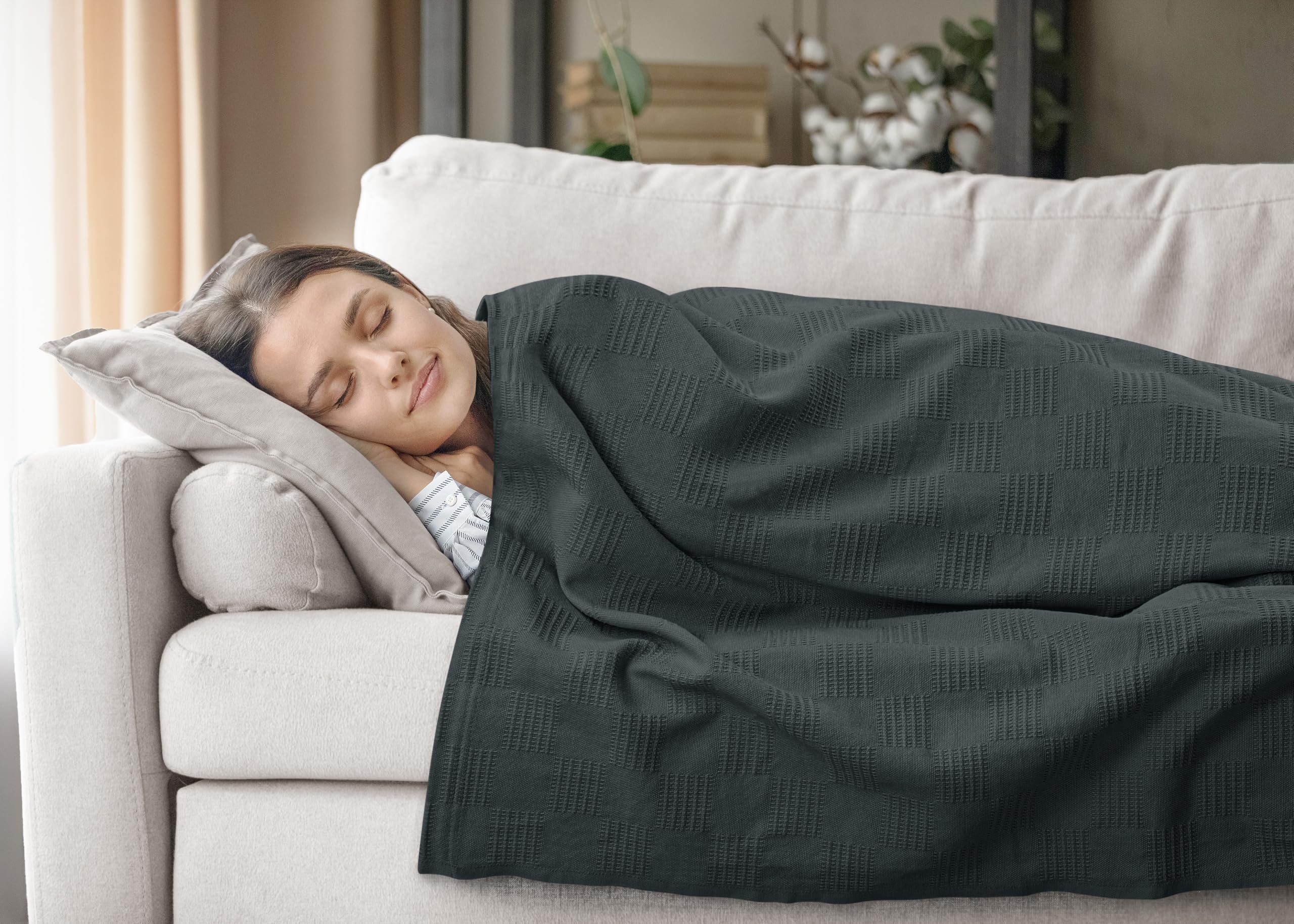 Utopia Bedding 100% Cotton Blanket (Throw Size - 60x50 Inches) 350GSM Lightweight Thermal Blanket, Soft Breathable Blanket for All Seasons (Smoke Gray)