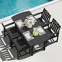 Vista 29 de Mesa de comedor rectangular para exteriores, mesa de polietileno de alta densidad resistente para 6, mesa de patio resistente a la intemperie