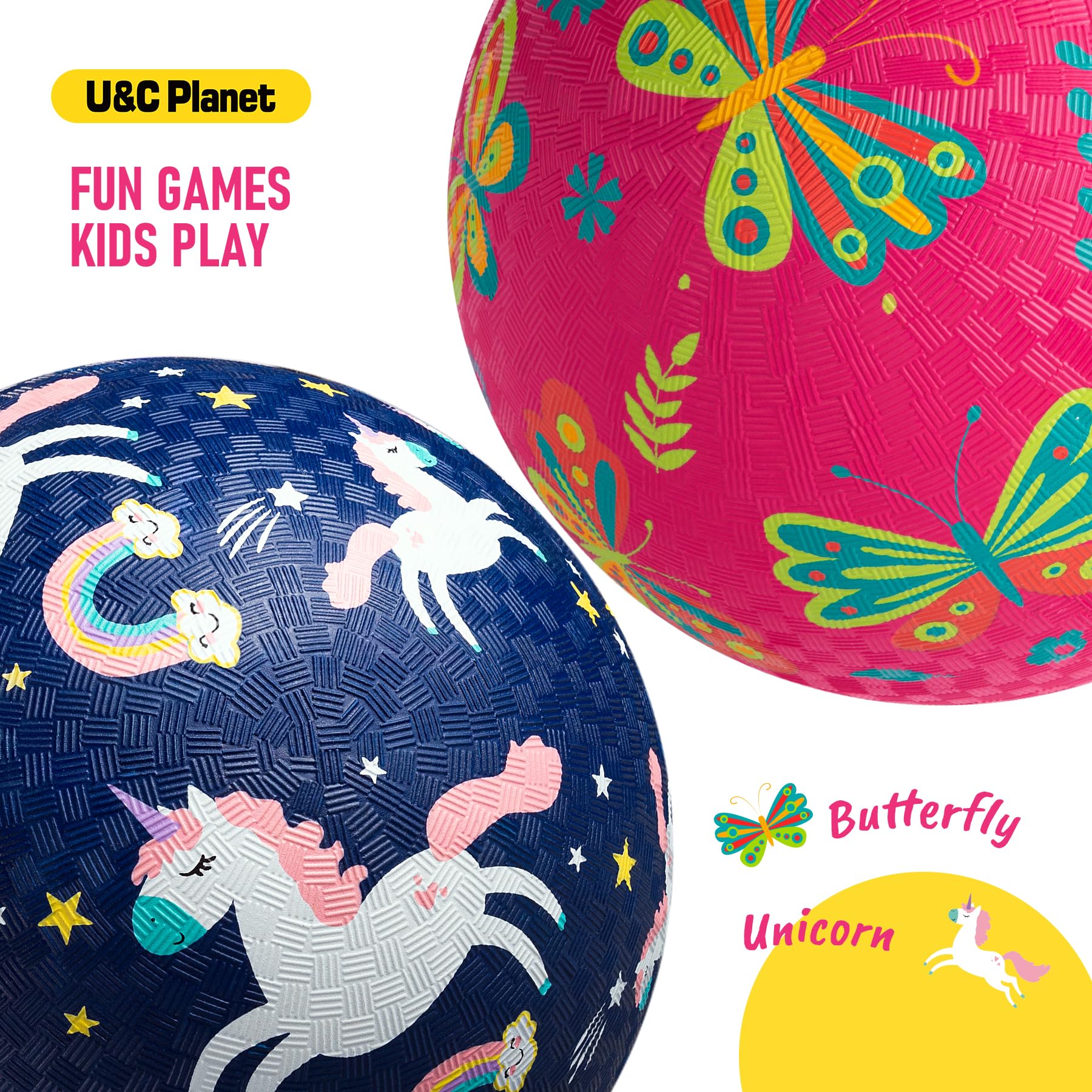 Paquete de 2 bolas de patio de recreo para niños pequeños y niños, bolas de goma de dibujos animados de 8.5 pulgadas con bomba, juego de kickball para interiores y exteriores, gran regalo 4