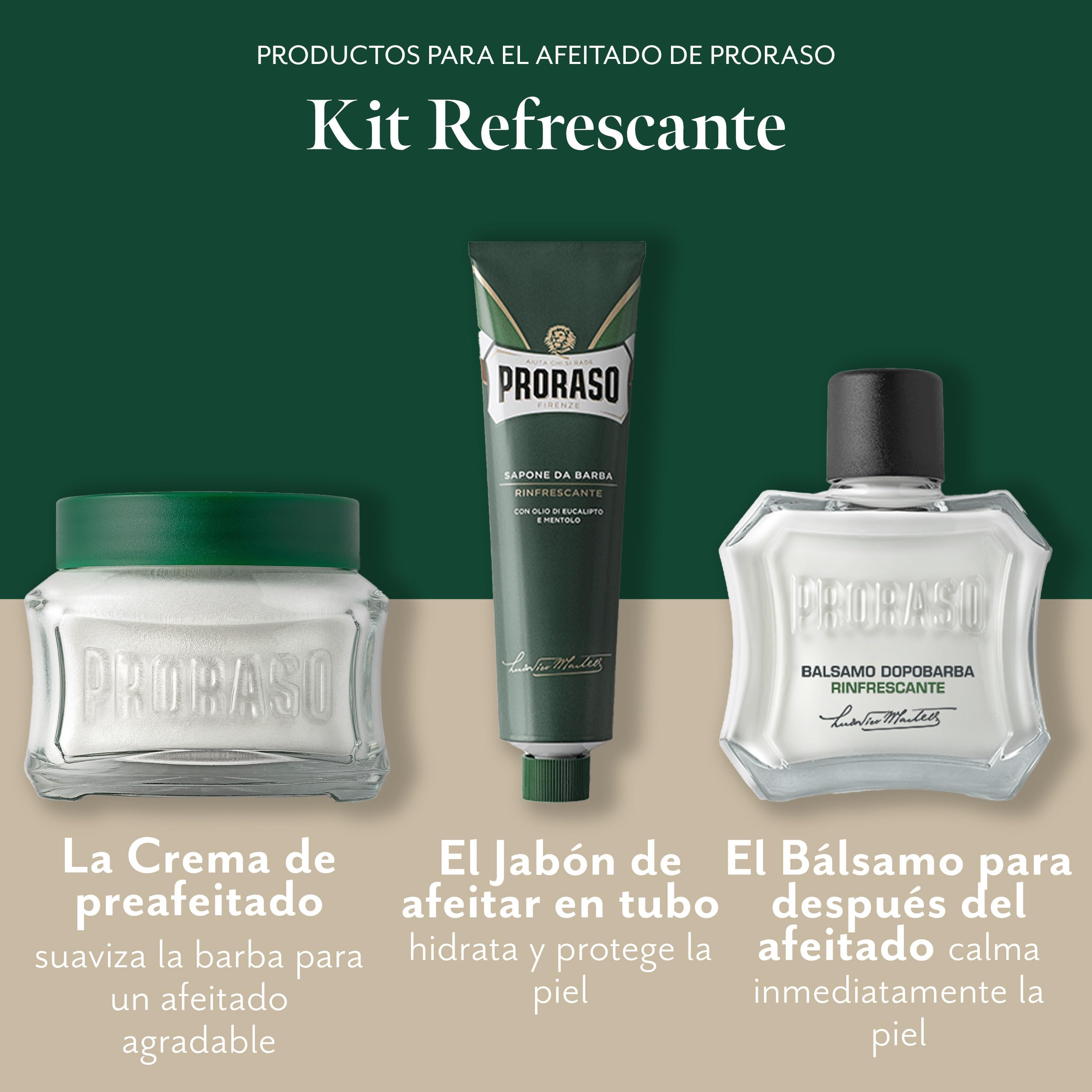 Proraso Vintage Selection Refrescante, Kit Afeitado en Lata, 3 uds | Con Eucalipto y Mentol, Crema Preafeitado + Jabón + Bálsamo, Sin Parabenos o Siliconas, Diseño Retro, Made in Italy