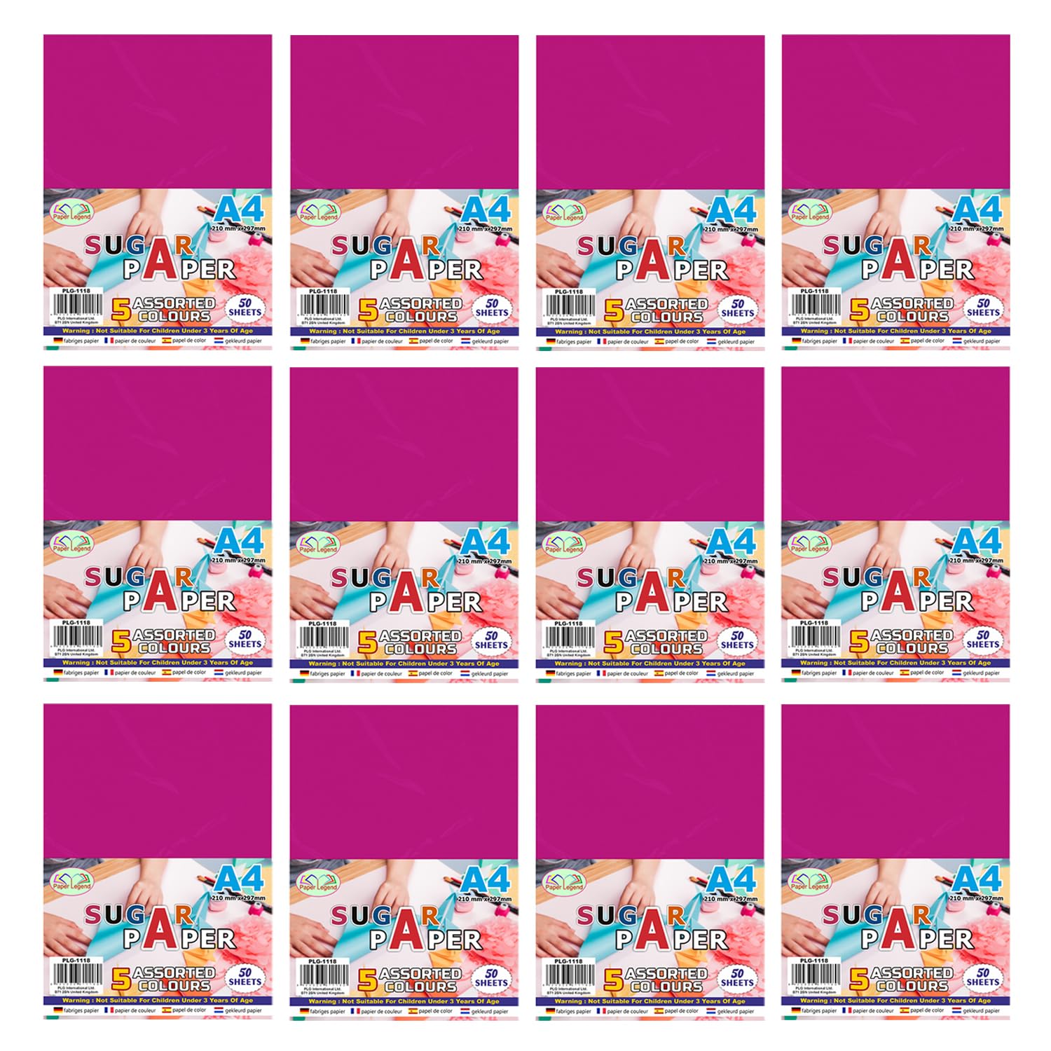 Buy 48 pks x A4 Sugar Paper 5 Mixed Bright Colour paper 50 Sheets 70