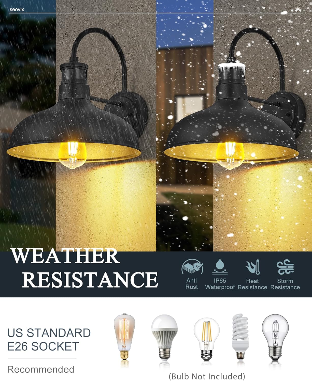 2 Pack 12 Motion Sensor Barn Lights, Outdoor Wall Lights with Dusk to Dawn Feature, IP65 Waterproof Farmhouse Gooseneck Light for House, Patio, Garage，HSMD2215-2