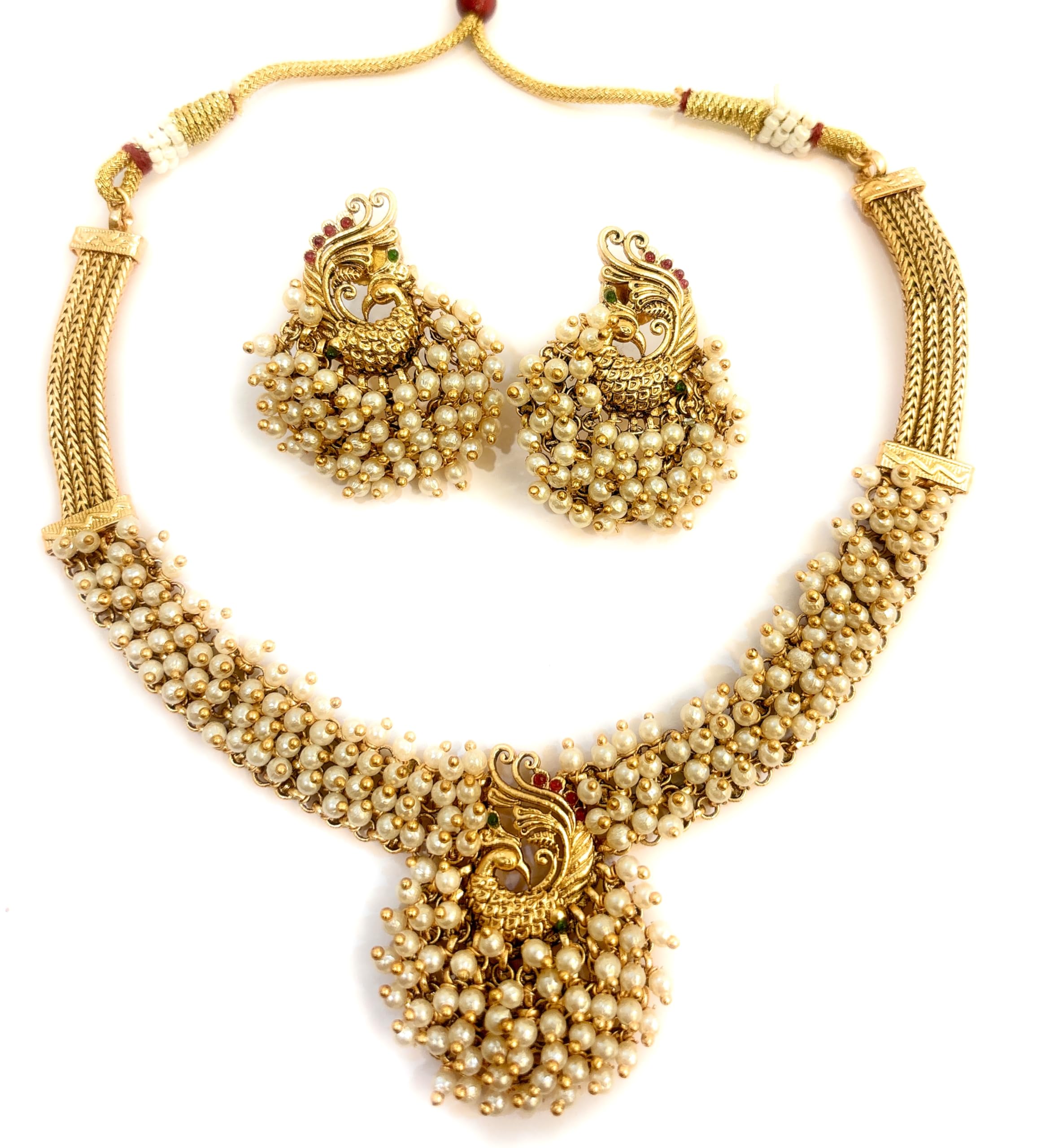 Gold plated pearl & ruby studded artificial temple jewellery. Wedding Jewellery Necklace of Adyashree latest jewellery fashion Set For Women (mango design) (B09HP6TWH6) Amazon Price History, Amazon Price Tracker
