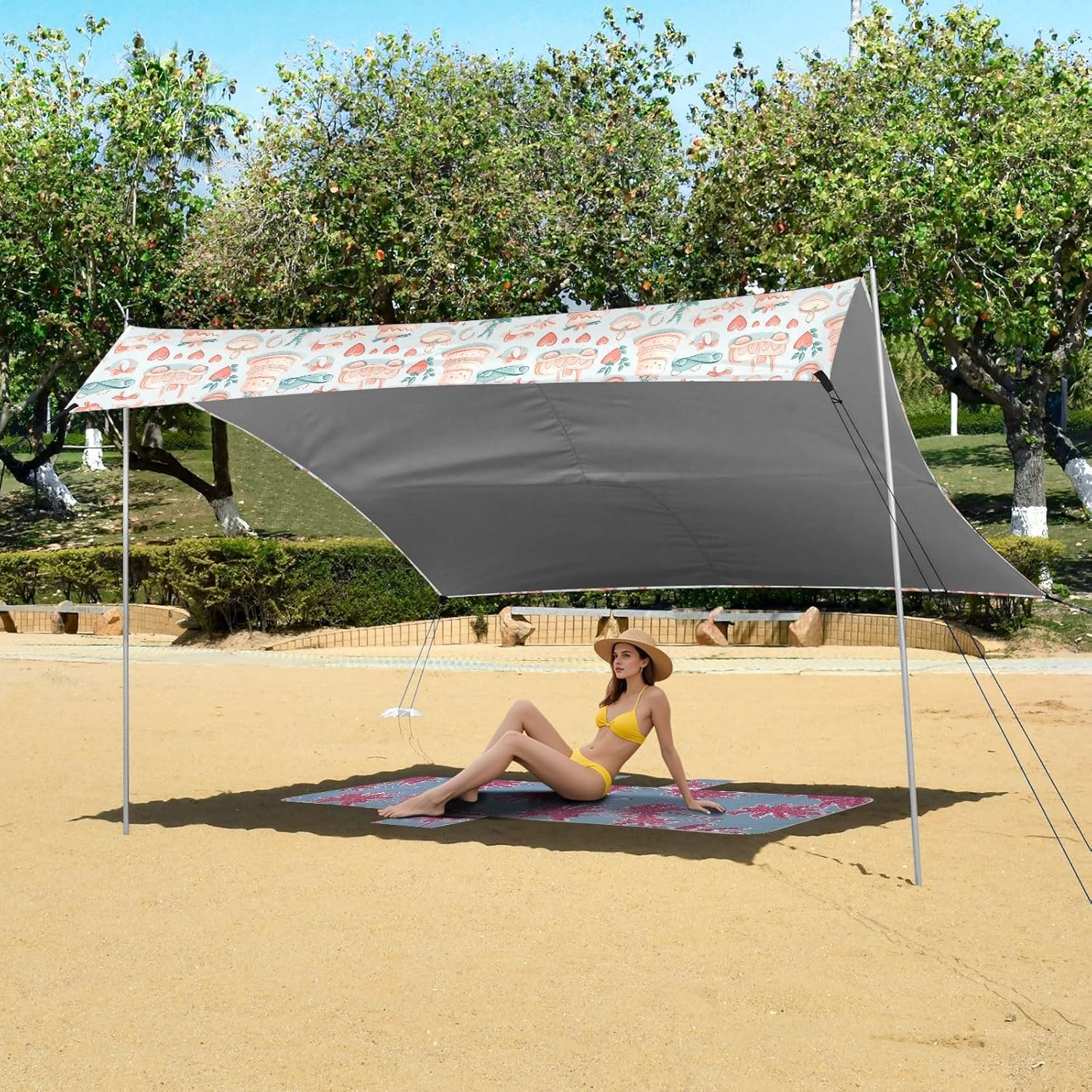 ALAZA Wedding Heart Cartoon Beach Tent Sun Shelter UPF50+ Protection Beach Shade Canopy w/ 4 Sandbags for Outdoor Camping, Fishing, Backyard Fun, Picnic, 10x9 ft