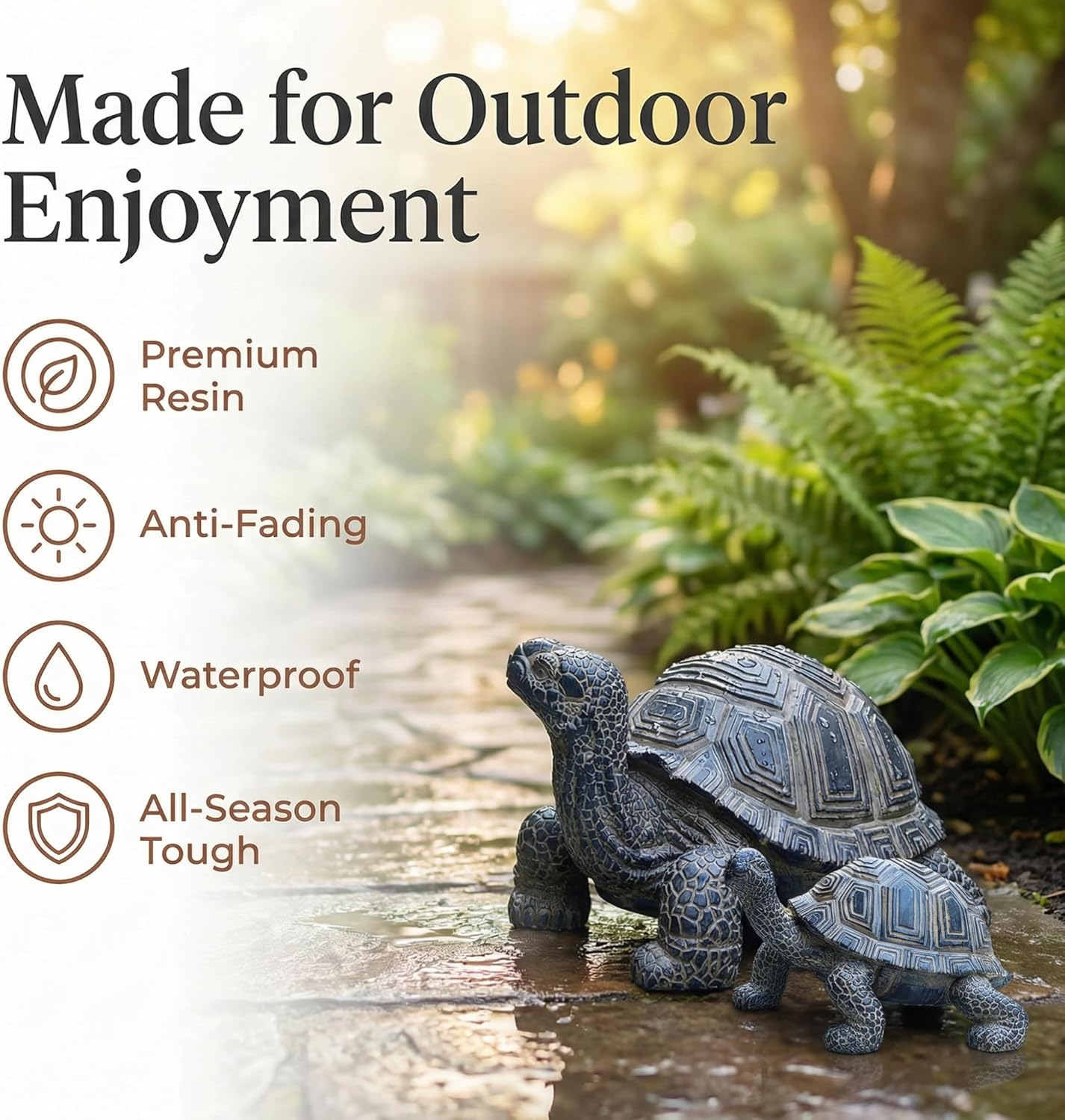 2 Pcs Turtle Outdoor Statue, Tortoise Garden Figurine, Resin Garden Turtles Outdoor Decor for Patio, Lawn, Yard, Pond, Housewarming Mom Gifts
