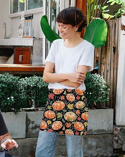 Miniatura 4 de Delantales de servidor de Halloween con 3 bolsillos, delantal de cintura color naranja, calabaza, blanco, fantasma, negro, impermeable, medio