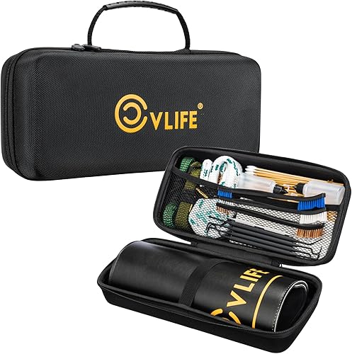 CVLIFE Kit de limpieza de pistolas para 9 mm, 223/5,56 mm 12GA, 38 y 357 Cal, suministros de limpieza de pistolas con limpiador de orificios, tapete de limpieza de pistolas, parches, hisopos, cepillos de pistola, pico de limpieza, botella de aceite