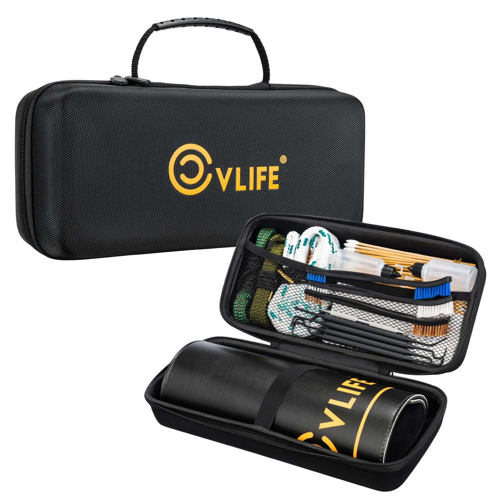 CVLIFE Bore Cleaner Set for .223 Cal 5.56 / 9mm/12GA, Gun Cleaning Kit incl. PU Leather Cleaning Mat, Clean Supplies 3x3 Patches, 6