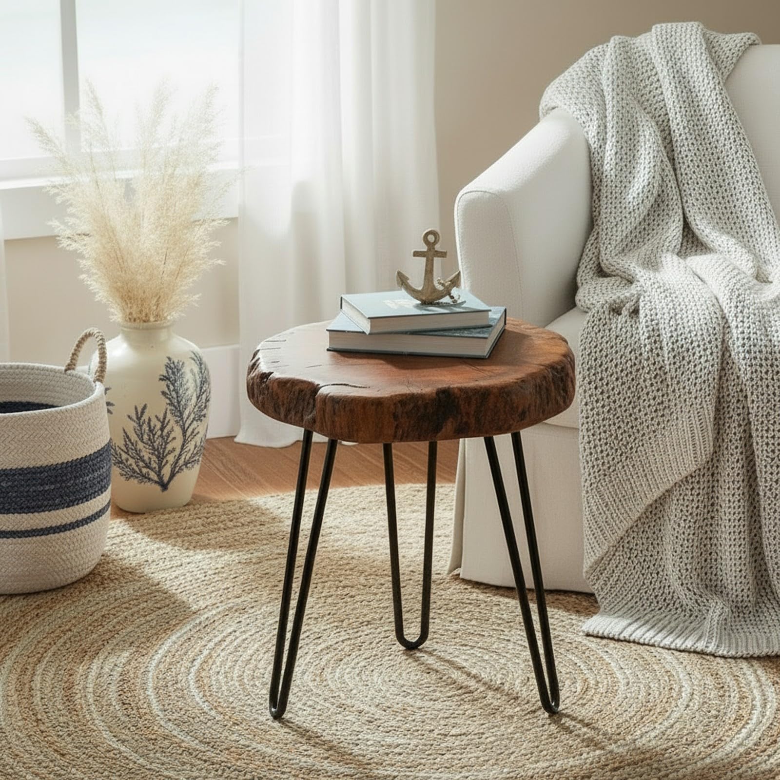 WELLAND Unique Shape Natural Wood Stump Rustic Surface End Table